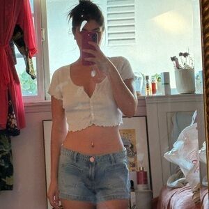 Brandy Melville blue Cropped Button-Up Top